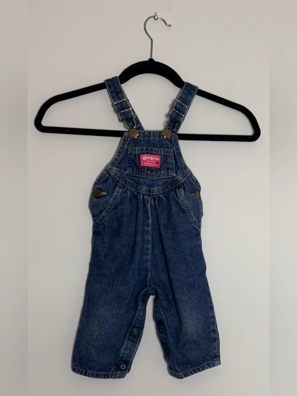 Vintage OshKosh B’gosh Baby Girl Denim Overalls 12 Months Pink Tag made in USA